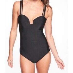 Athleta Women’s AquaLuxe Black One Piece Square Plunge Swimsuit Size Medium